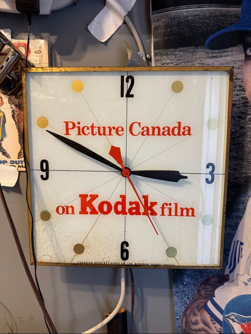 Kodak Red and Black Square Wall Clock with Gold Accents
